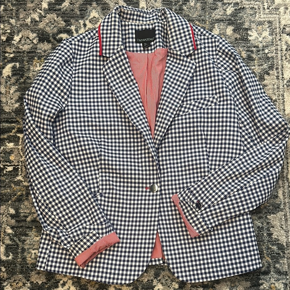 Cynthia Rowley Navy Gingham Blazer